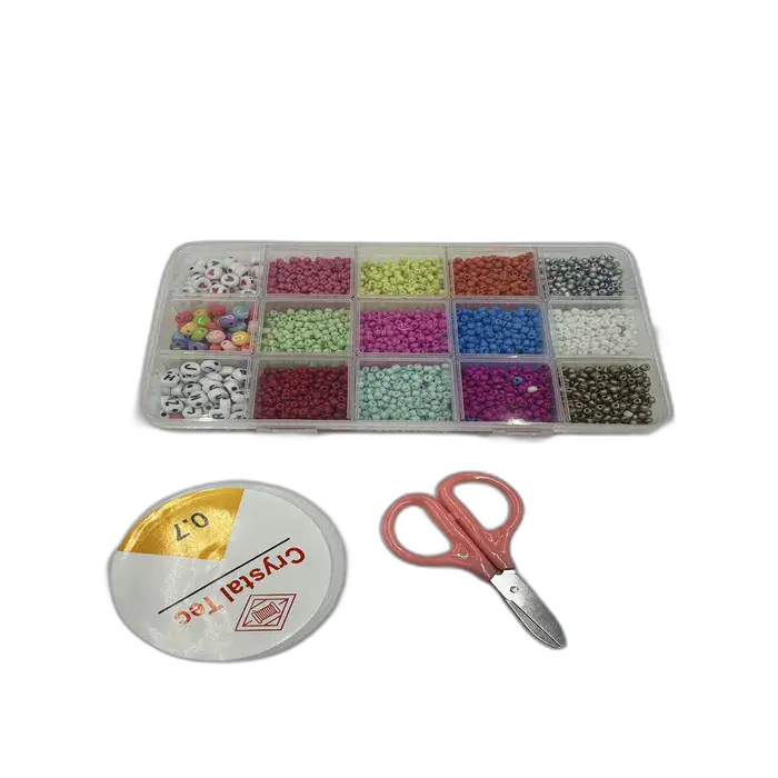 חרוזים ליצירה- ערכת חרוזים לנסיעה עם חוט ומספריים